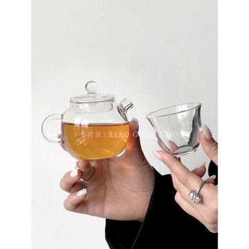 迷你玻璃小茶壺耐高溫功夫茶壺單人泡茶壺茶杯子濾網內置沏茶茶具