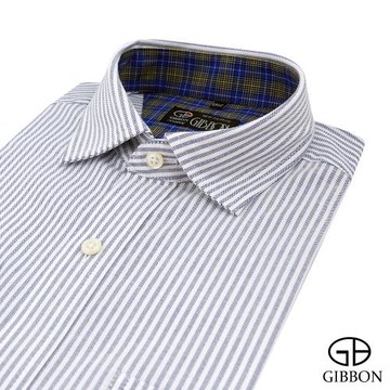 GIBBON 海洋風 肌理條紋 舒適純棉休閒長袖襯衫 灰藍