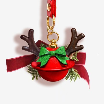 【免費英文】聖誕節禮物 麋鹿皮鈴鐺 真皮鑰匙扣 星球蝴蝶結掛飾