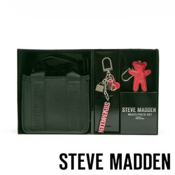 STEVE MADDEN-素面LOGO寬背帶雙吊飾禮盒-黑色