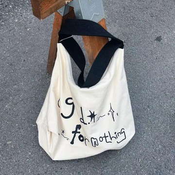 Bag House👜 韓國字母帆布包包女夏天2025新款潮學院風託特包百搭大容量斜挎包