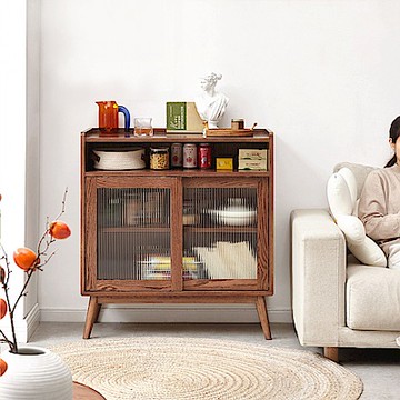 hoi! 源氏木語柏林胡桃色橡木0.86M雙門玻璃儲物櫃 H83Q01 (H014309513)