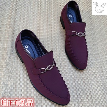 春秋季透氣男士英倫紅色磨砂尖頭皮鞋韓版商務休閑潮鞋增高男鞋子