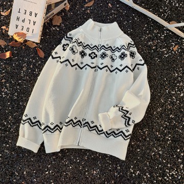 民族風花瓣費爾島寬鬆慵懶感小外套毛衣男秋冬季針織外套男