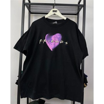 Friends老友記紫色愛心字母印花短袖vingate復古寬松打底t恤上衣