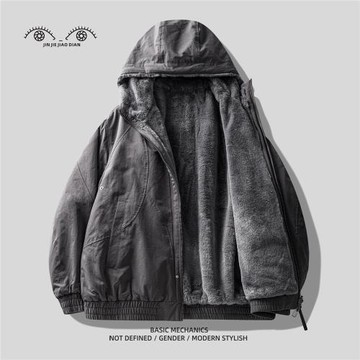 Gorpcore旅境迷霧灰重磅仿貂絨雙面穿棉衣外套男冬季加厚保暖棉服