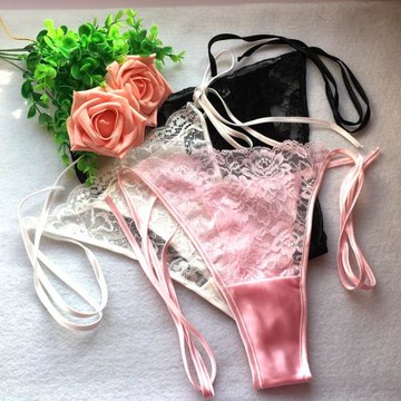 新款性感外單有趣真絲系帶內褲衛生帶式透明蕾絲搭配不限身材