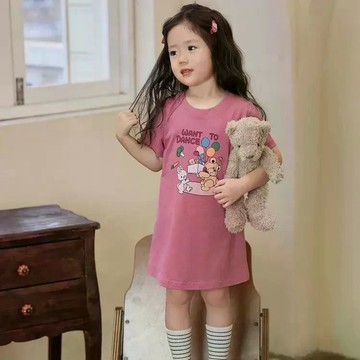 公主風~兒童純棉T恤連衣裙女童夏季短袖裙女孩洋氣長裙寶寶夏天休閒裙子 夏季連衣裙 童裝裙子 公主裙 女童連身裙 夏天衣服