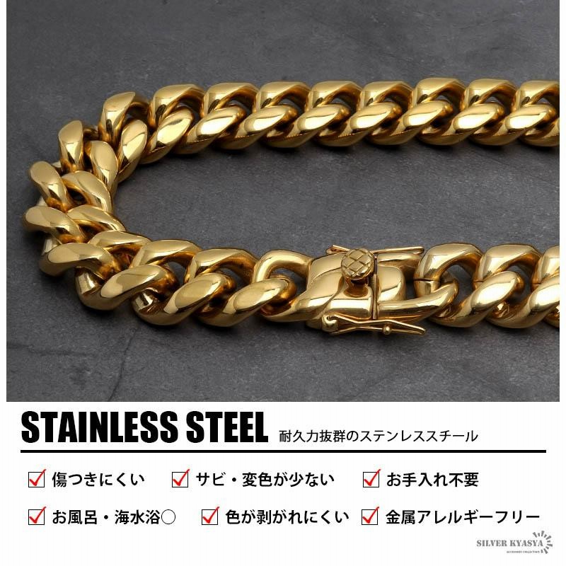 幅22mm ステンレス 喜平チェーンブレスレット 18KGP ゴールド 極太