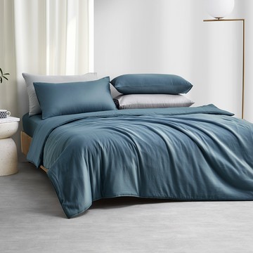 J-bedtime 床寢時光 萊賽爾天柔絲純色雙人被套 AB版 PM7789M  210 x 180cm  質感深海藍