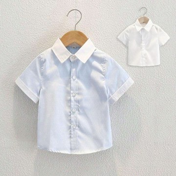 短袖 純白淺藍點點襯衫 短袖上衣 襯衫 畢業典禮 才藝表演 鋼琴 白色襯衫 大童 花童 男童 兒童 童裝 橘魔法 現貨【BB8299】