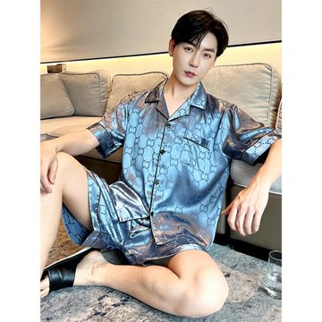 夏季男士短袖冰絲睡衣加肥特大碼300斤胖子薄寬松絲綢家居服套裝