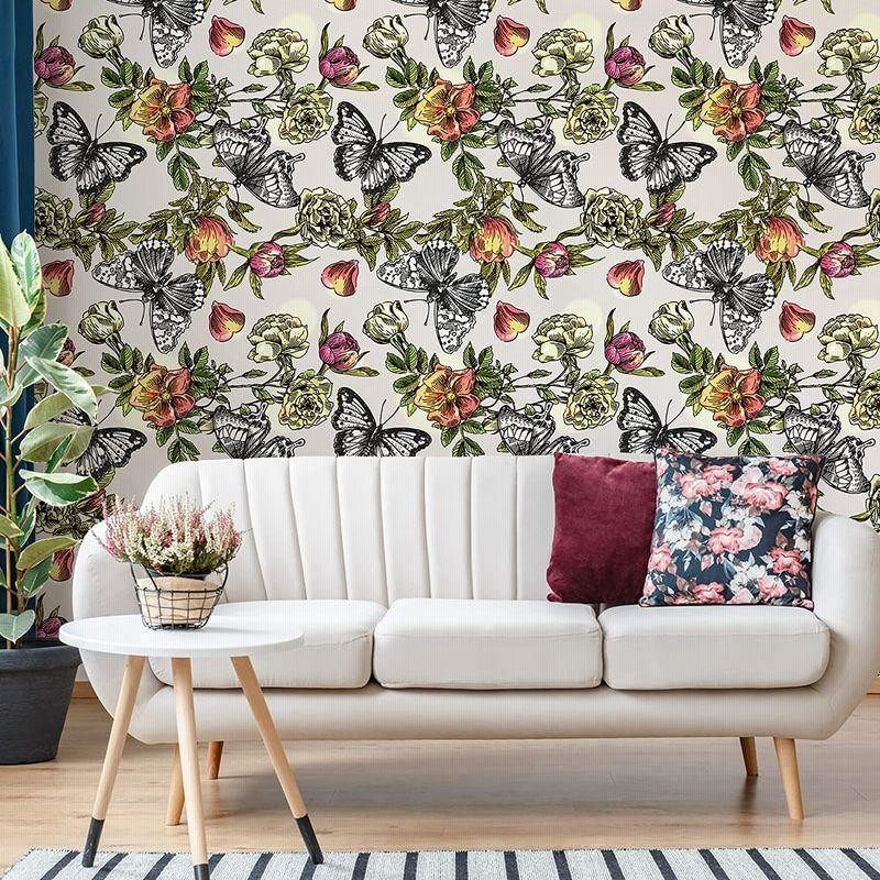 Veelike 壁紙シール はがせる 花柄 クロス リメイクシート ベージュ ボタニカル のり付き インテリアシート 44 5cmx900c 通販 Lineポイント最大get Lineショッピング