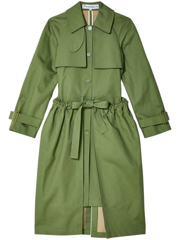 JW Anderson - gathered-detail belted trench coat - women - Cotton - 8 - Green