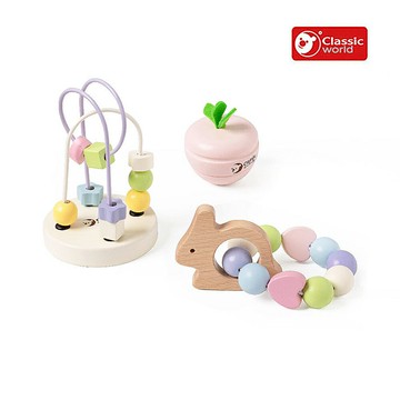 【德國 classic world 客來喜經典木玩】幼兒寶寶遊戲三件組(撥珠/搖鈴)