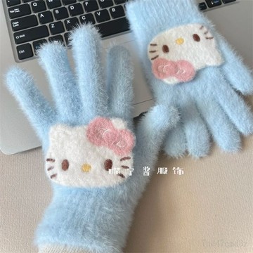 台灣現🔥貨 可愛kitty騎行五指手套女鼕季少女心電動車女生鼕天保暖防寒防風