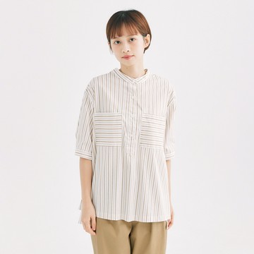 半開襟條紋上衣 咖啡F