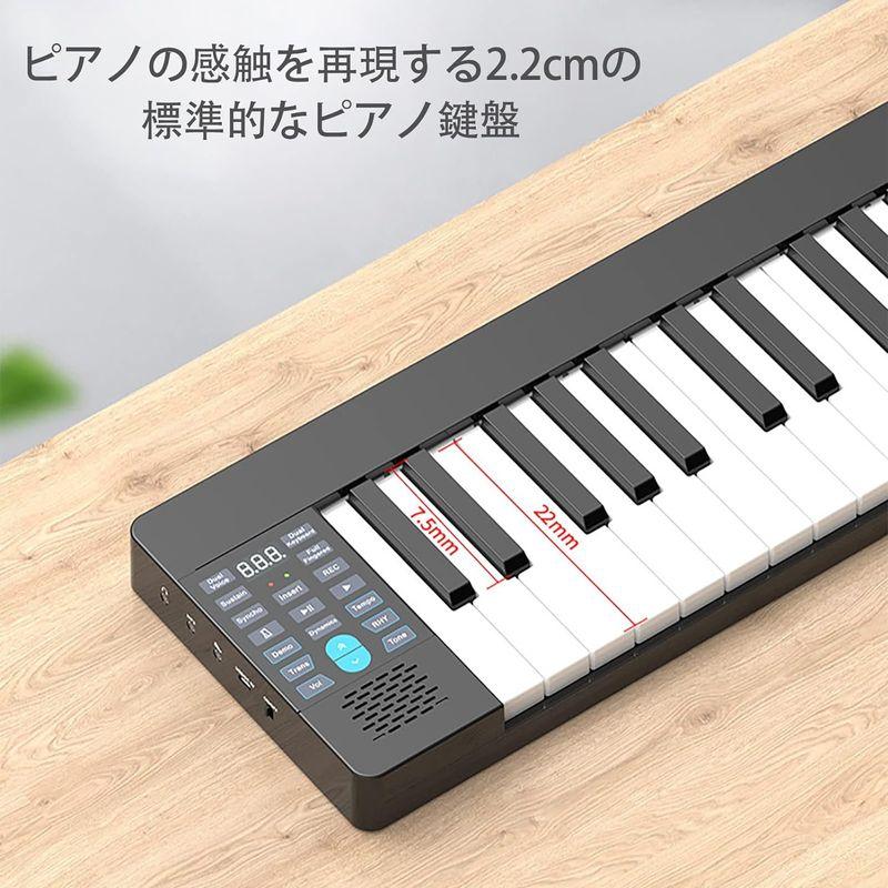 折りたたみピアノ 61鍵 フルサイズ スマート 電動 折りたたみ式 充電式鍵盤ピアノ 128音色 128リズムパターン 30デモ曲