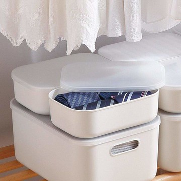 北歐風霧面附蓋扁形收納盒-灰白-S-3入 單一規格