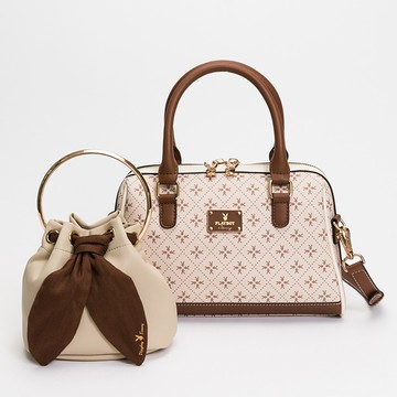 PLAYBOY - 波士頓包附長背帶 Oat milk 燕麥奶兔兔系列 - 卡其色