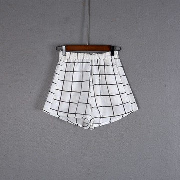 女裝短褲直筒褲格子中腰甜美瑞麗休閑褲子松緊腰潮