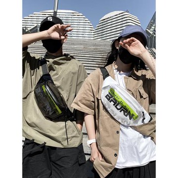 斜挎包男ins潮單肩包小包防水運動腰包挎包男士胸包潮牌透明背包