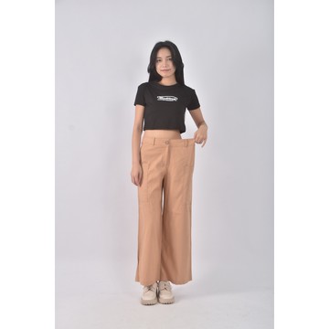 (3XL) 高腰質感棉質棕色長褲二手衣