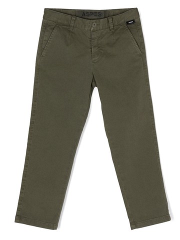 Aspesi Kids - logo-patch chino trousers - kids - Cotton/Elastane - 8 yrs - Green