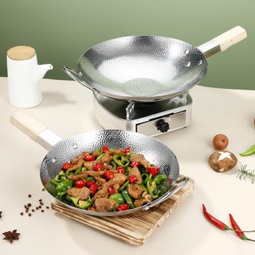 日式木柄小炒鍋不銹鋼干鍋鍋具加厚商用創意湘菜鍋具辣椒炒肉鍋仔