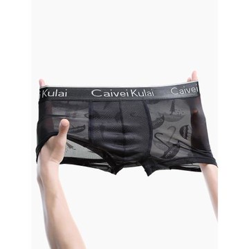 男士內褲男冰絲平角褲本命年紅色透明網紗大碼四角褲短褲頭νckν