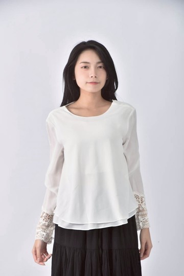 (S) zara trafaluc雪紡棉質雕花蕾絲白色長袖上衣