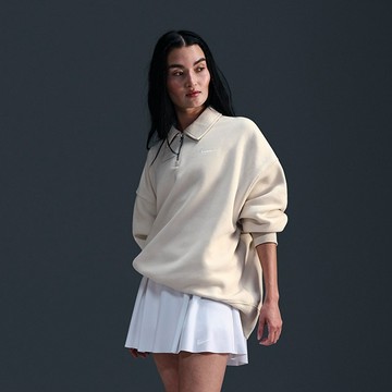 【NIKE】AS W NSW PHNX FLC OS QZ PO 長袖上衣 女款 立領 運動 米 FZ3208-104