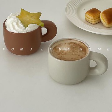 FCMJ 陶瓷ins圓潤可愛咖啡杯拿鐵杯意式咖啡杯早餐減脂杯下午茶杯