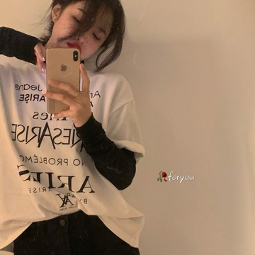 chic寬松字母印花短袖中長款T恤上衣+打底衫女潮1入