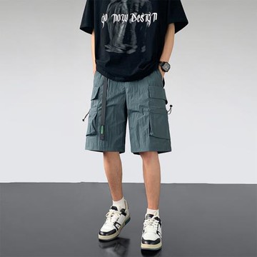 速干短褲男夏季薄休閑款運動五分褲日系復古潮牌工裝褲男士沙灘褲