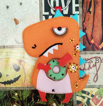 不織布証件套可愛悠遊卡有趣手工卡套-恐龍系列Orange