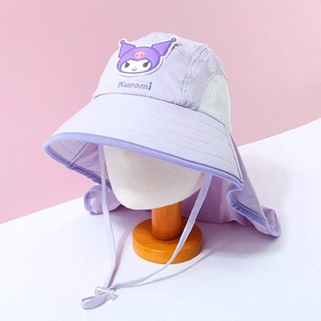 韓國配件連線 - 卡通造型大帽簷網眼防曬遮脖帽-卡通人物庫洛米-淡紫 (頭圍約52~54cm)