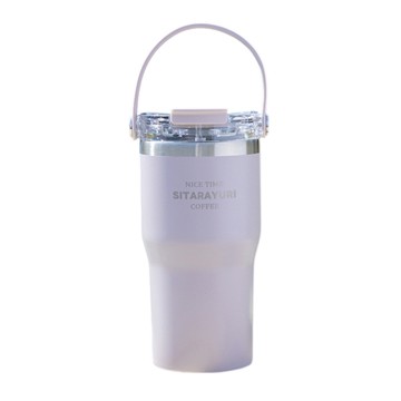 【H&R安室家】SITARAYURI 吸管直飲可手提304不鏽鋼保溫杯600ml(H23)灰紫