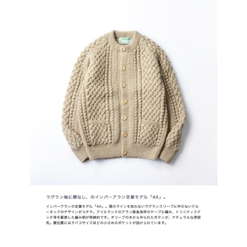 INVERALLAN インバーアラン 4A ARAN ハンドニットウールノーカラーカーディガン 手編み メンズ | LINEブランドカタログ