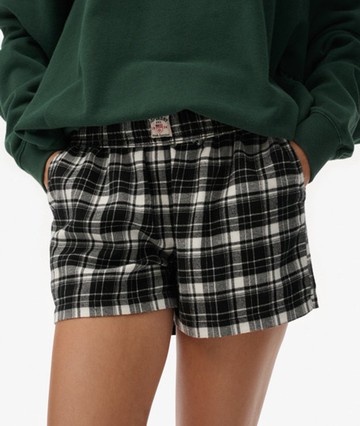 Superdry Women's Cotton Check Elastic Shorts Black Size: 8