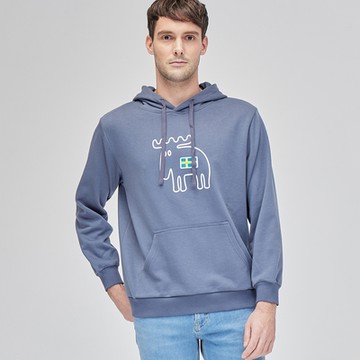 moz瑞典國旗刺繡線條駝鹿帽T-霧灰藍(亞洲版)男款