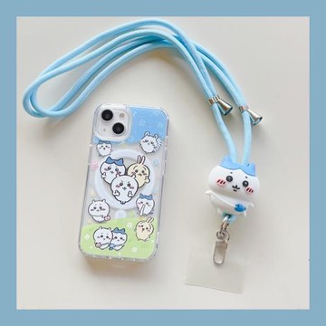 適用iphone16promax蘋果16手機殼13磁吸14斜跨12長繩11吉伊卡哇15小八烏薩奇吉伊立體硅膠掛繩無線充電保護套