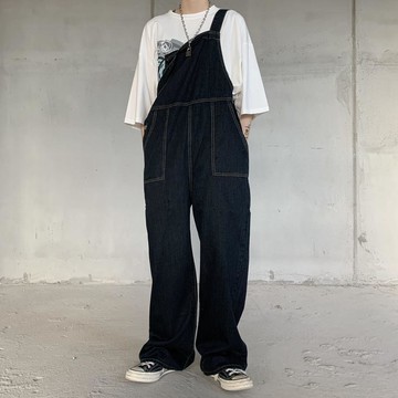 背帶褲女韓版ins百搭復古直筒牛仔長褲高腰寬松闊腿褲休閑褲子潮