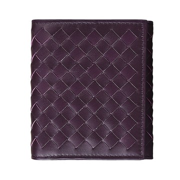 BV BOTTEGA VENETA 寶緹嘉 經典編織設計4卡羊皮扣式三摺短夾(酒紅)