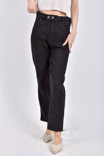 (M) marong高腰丹寧牛仔黑色長褲