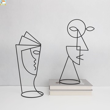 歐式創意鐵藝黑色線條五官擺件樣板房售樓部臥室書房客廳桌面飾品