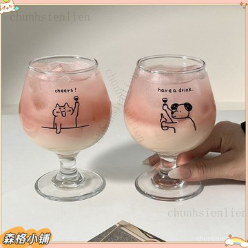 【限時特惠】原創韓式可愛小狗ins風玻璃杯高腳杯甜品杯果酒杯果汁杯氣泡水杯#森格