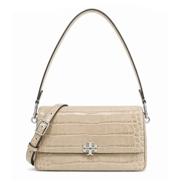 [平輸版]TORY BURCH CHARLIE 鱷魚紋皮革翻蓋肩背/斜背兩用包(小/奶茶棕)真品平輸