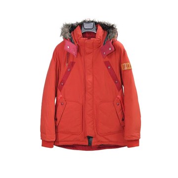 White Mountaineering山系紅色多面料毛領拼接防風機能羽絨服 1碼