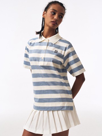 Striped Collar T-shirt Golf [Sky Blue]